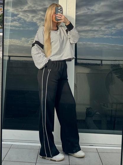 Black with White Piping Sweatpants