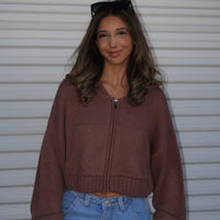 Cropped Knit Zip Up Jacket