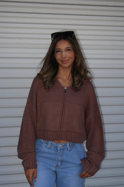 Cropped Knit Zip Up Jacket