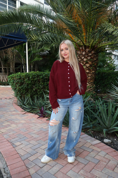 Alexa Cardigan- Wine