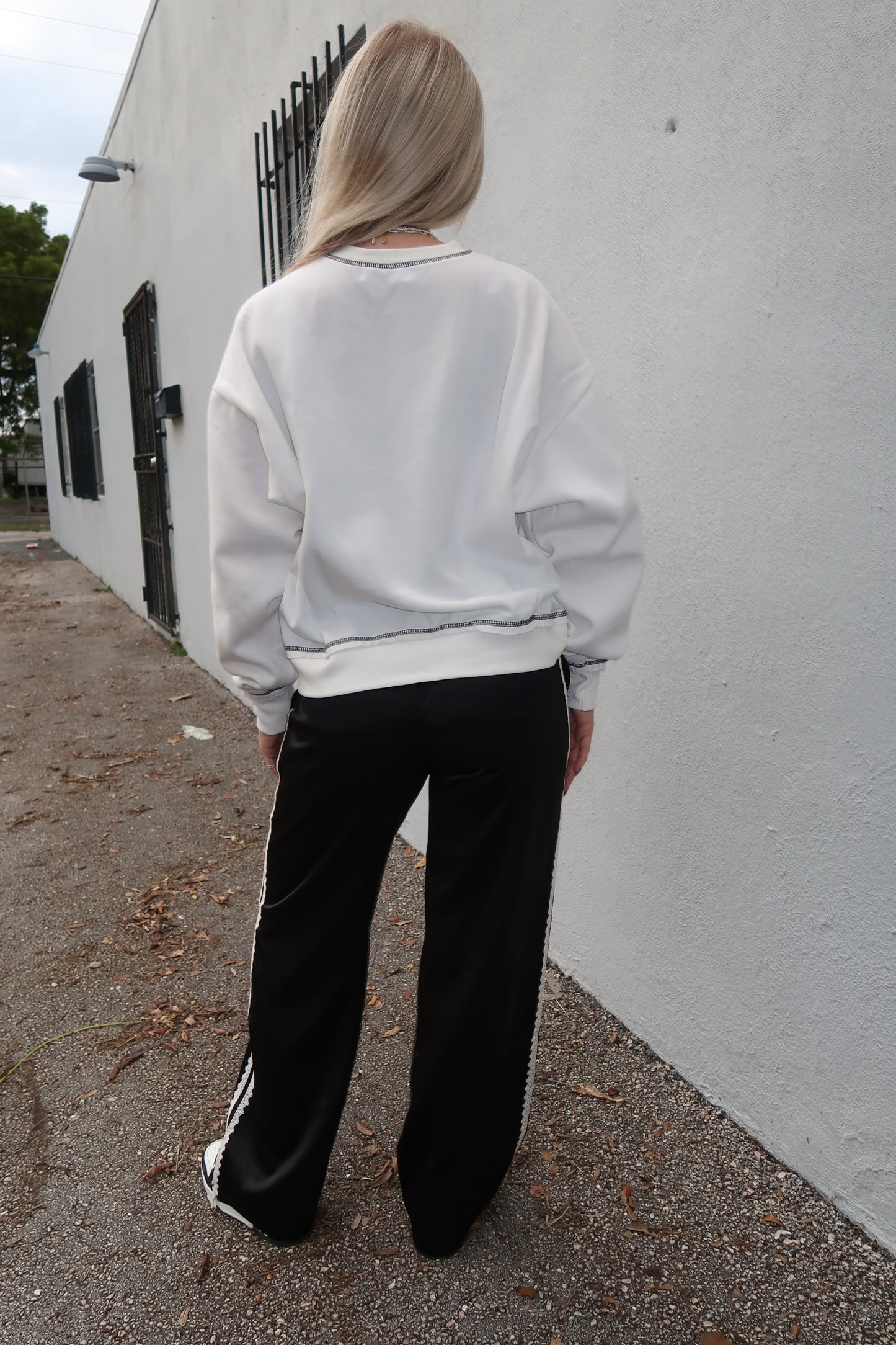 White with Black Stitching Sweatshirt