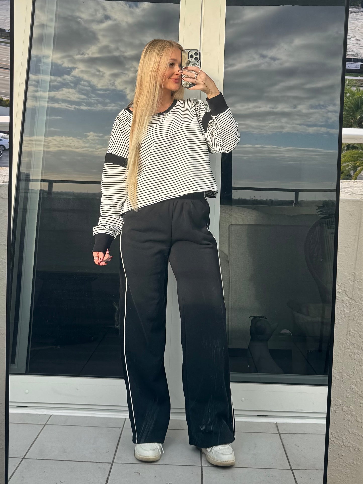 Black with White Piping Sweatpants