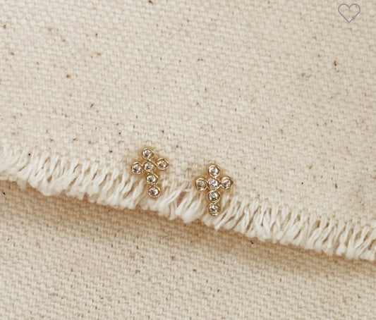 18k Gold Filled Cz Cross Stud Earrings