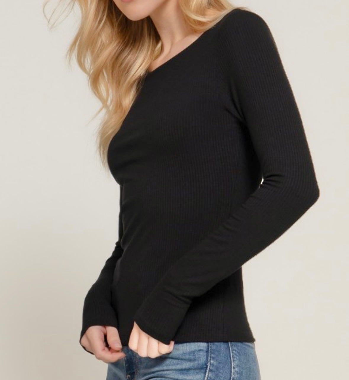 Black Ribbed Long Sleeve