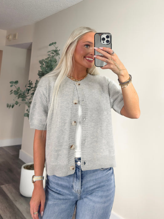 Grace in Grey Short Sleeve Cardigan
