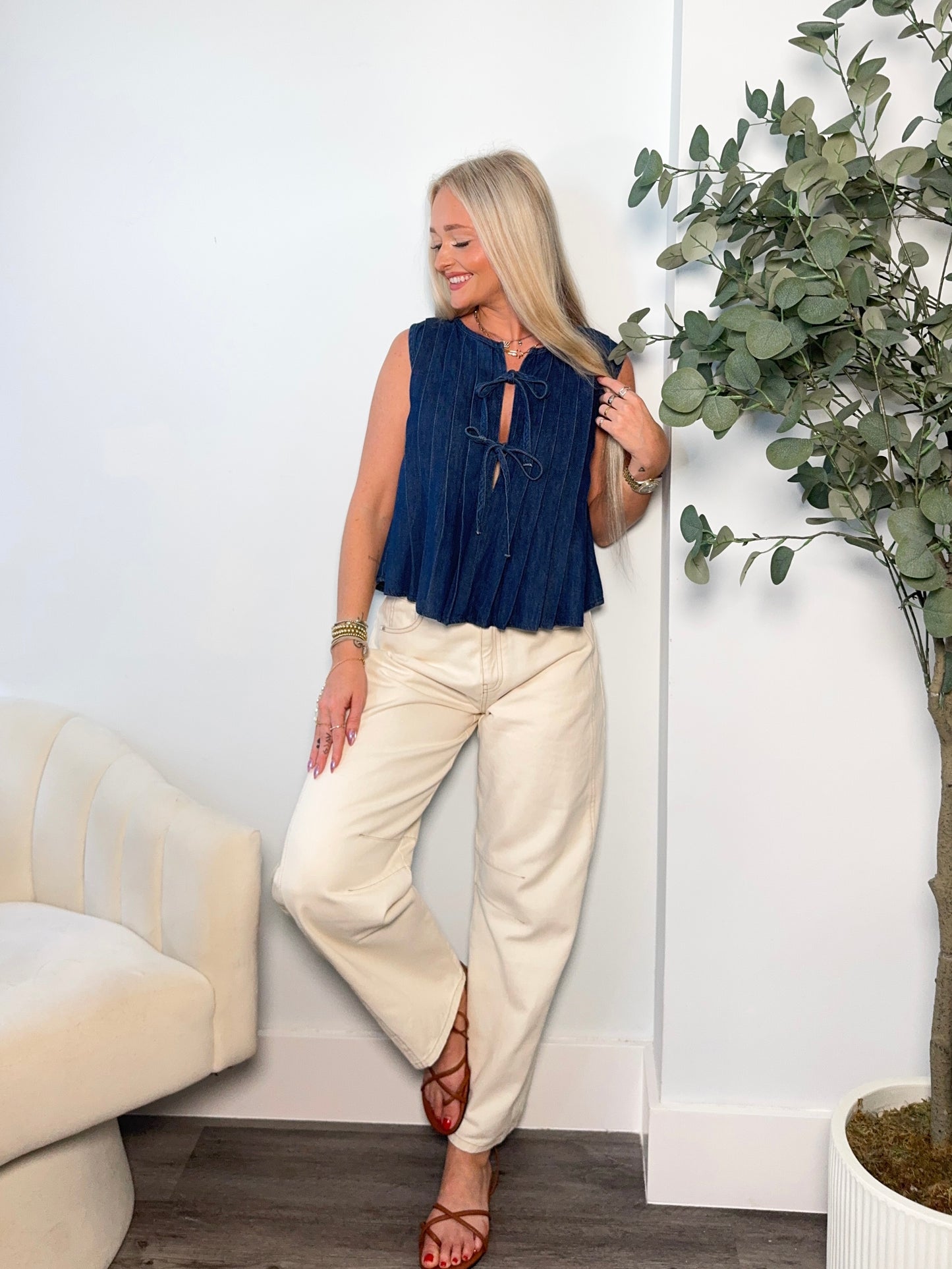 Pleated Denim Top