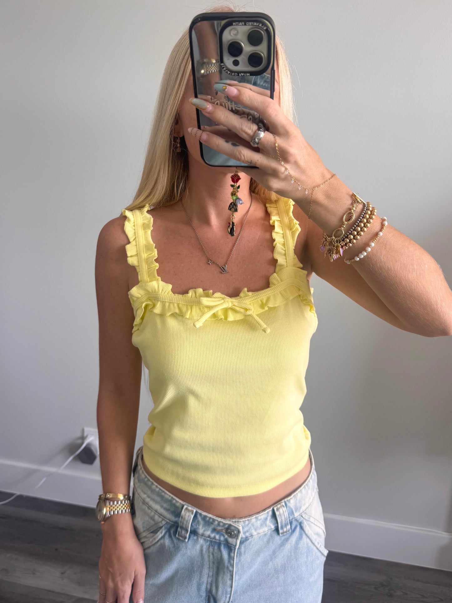 Yellow Ruffle Bow Tank