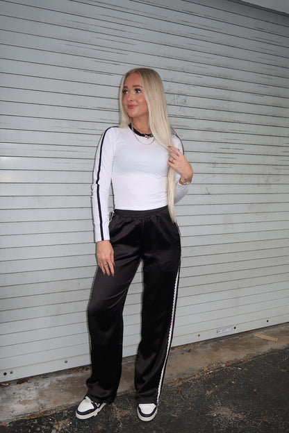 White with Black Trim Long Sleeve