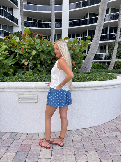 Polka Dot Denim Shorts