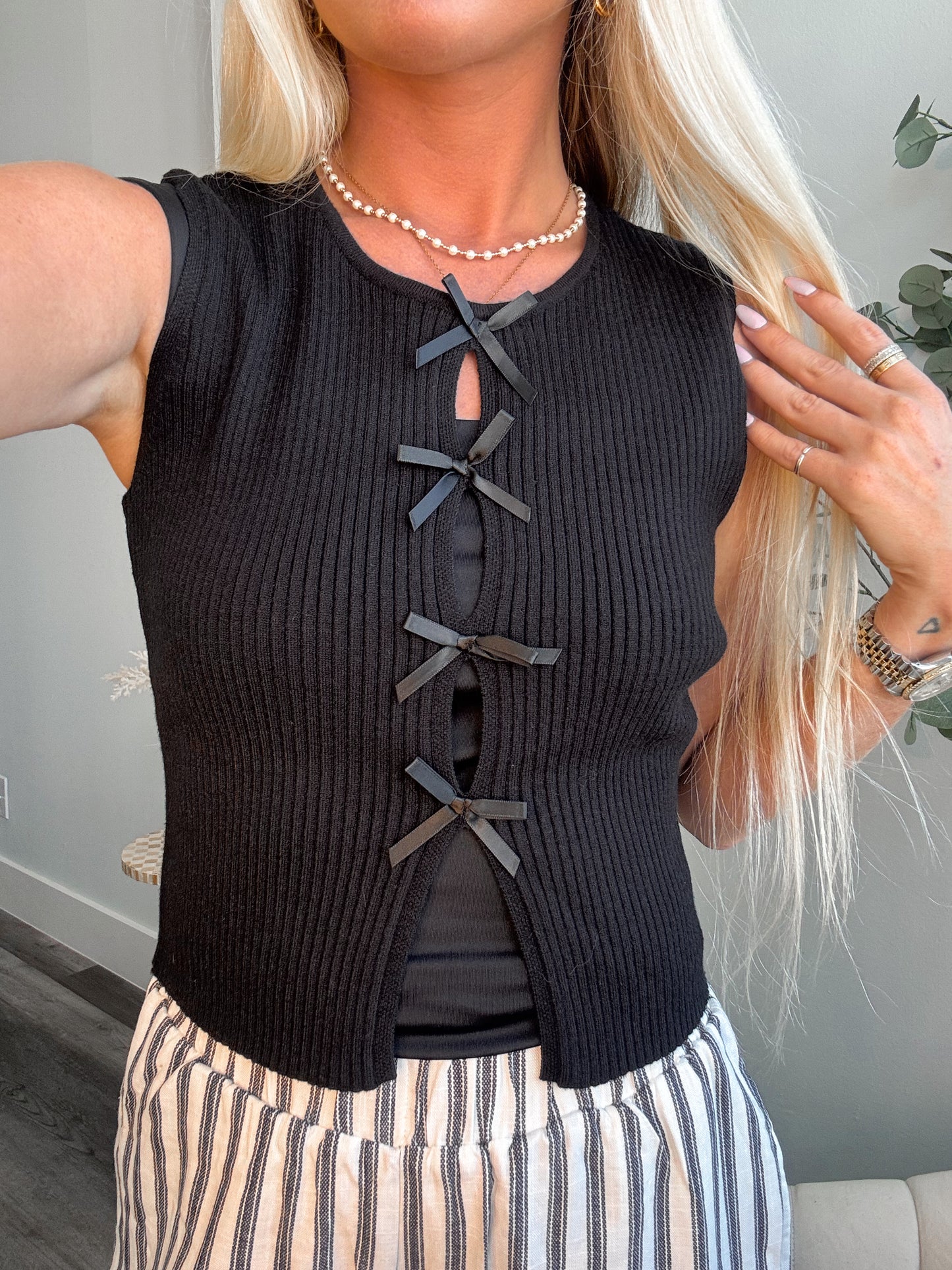 Black Bow Knit Tank