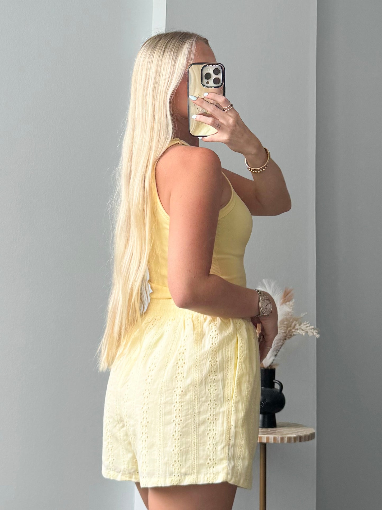 Eyelet Era Shorts- Yellow