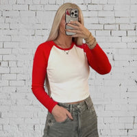 Long Sleeve Baseball Top- Red (Runs Small)