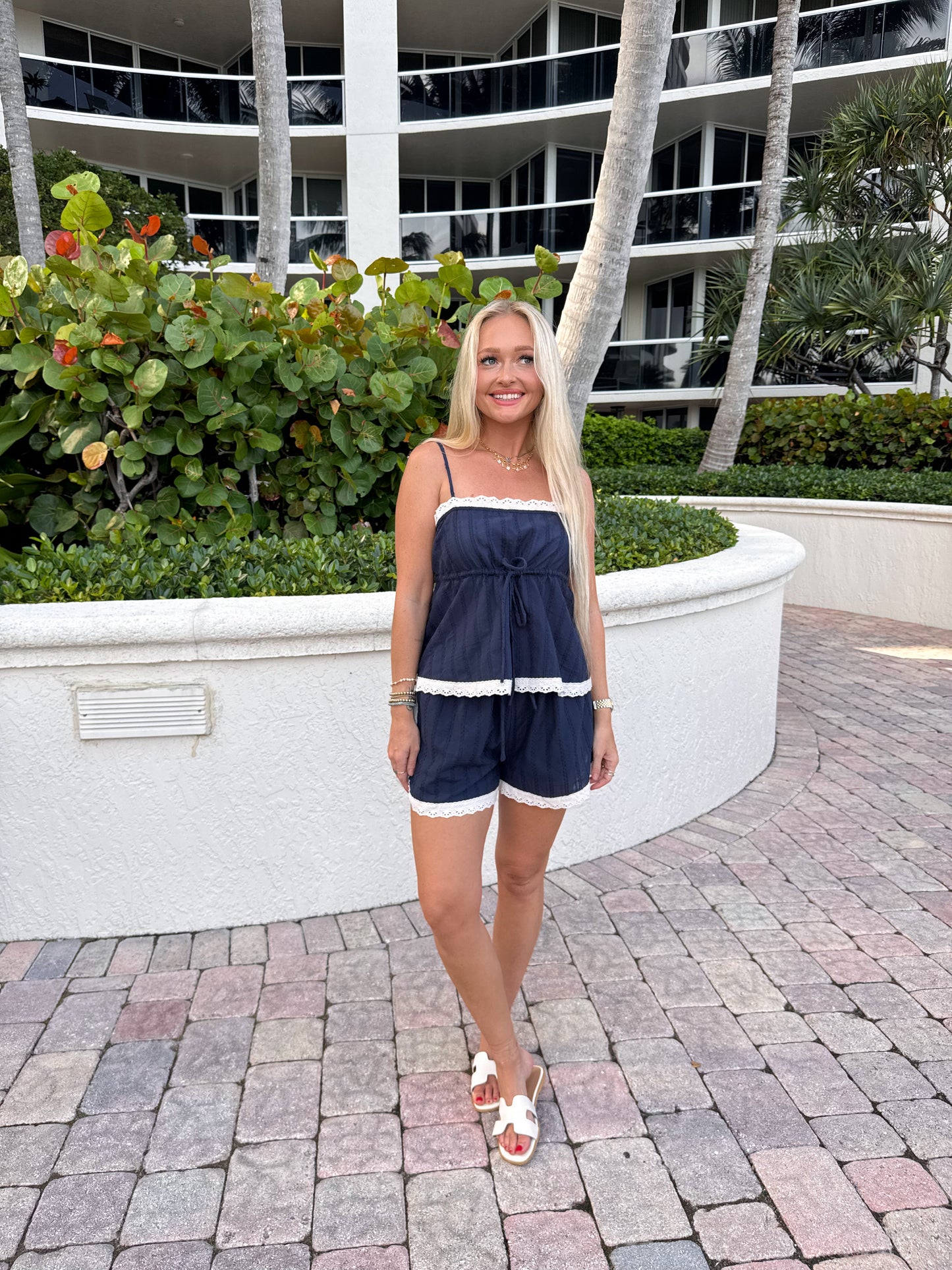 Pretty In Eyelet Set- Navy