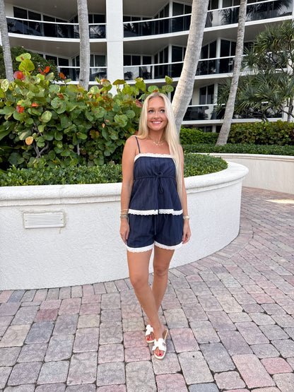 Pretty In Eyelet Set- Navy