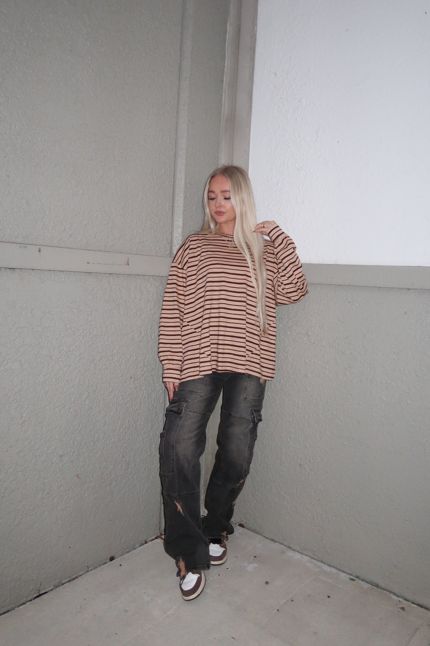 Taupe/ Mocha Striped Long Sleeve