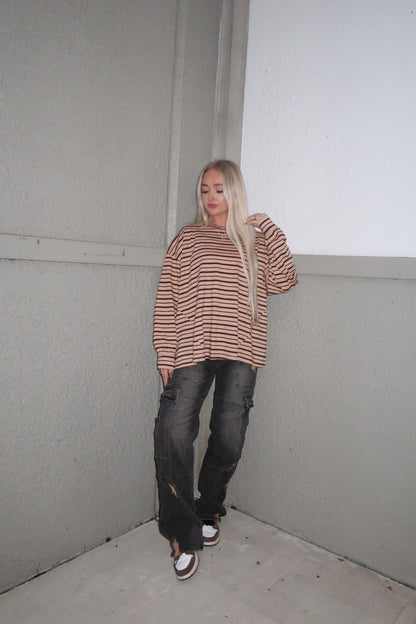 Taupe/ Mocha Striped Long Sleeve