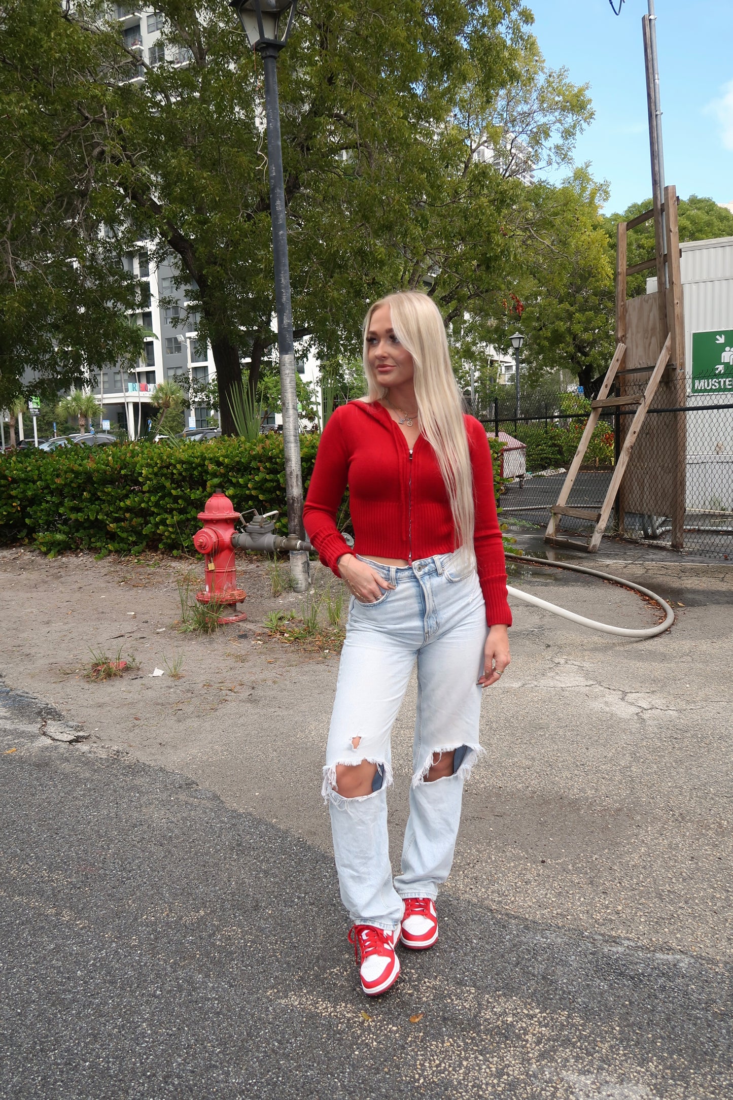Red Knit Cropped Jacket