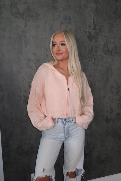 Cropped Knit Zip Up