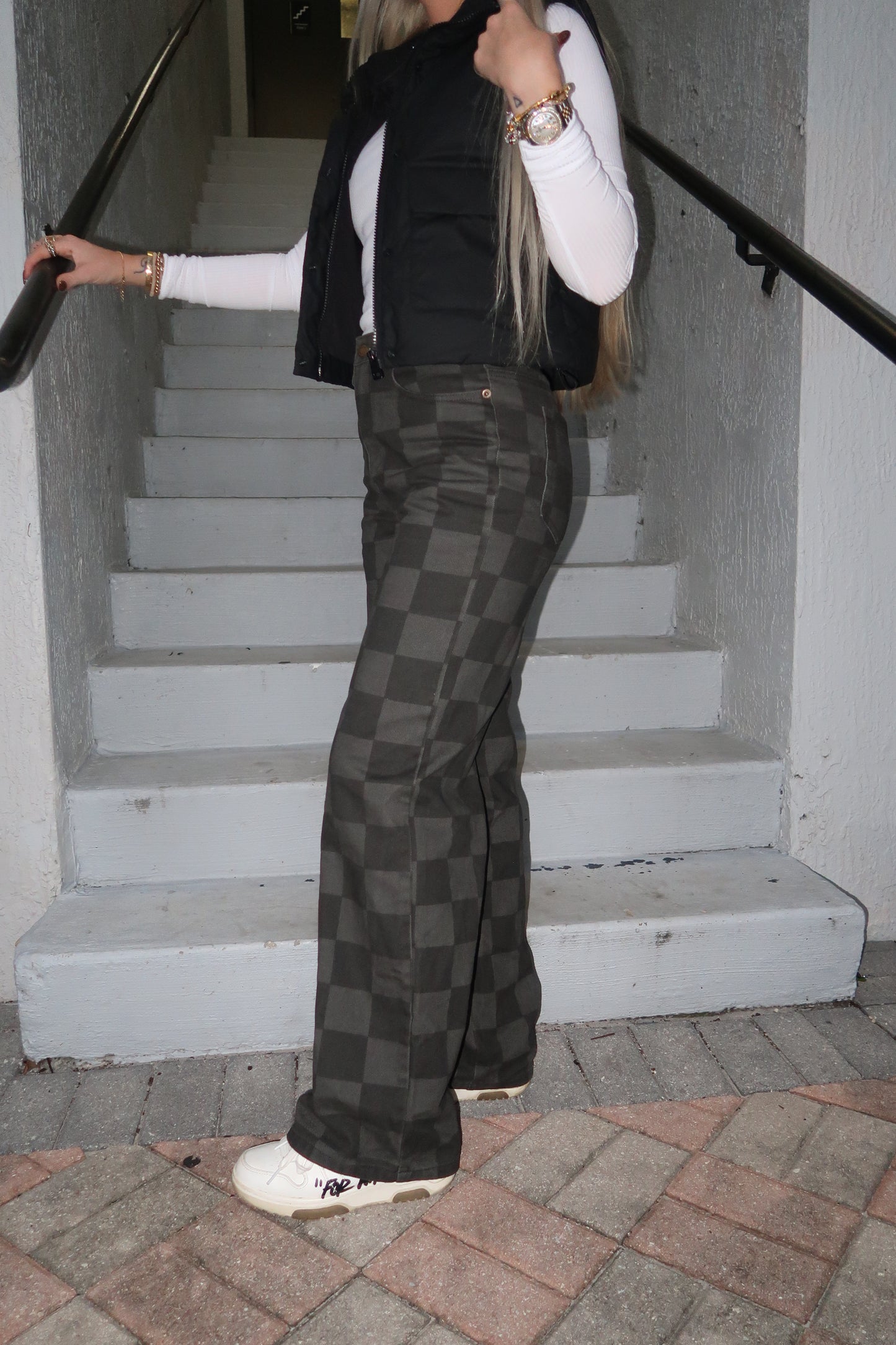 Dark Grey Checkered Jeans