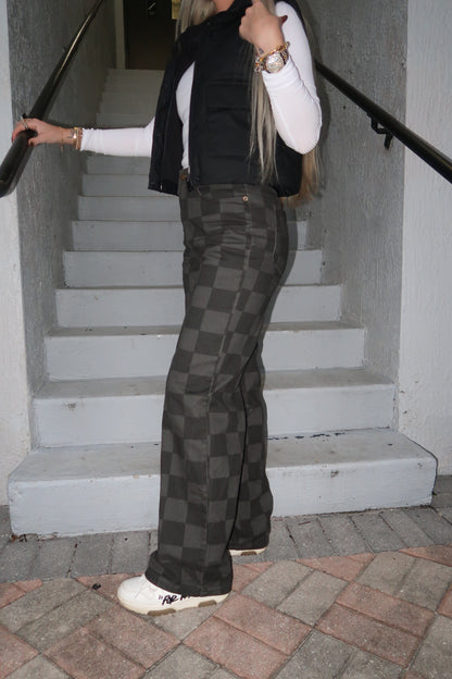 Dark Grey Checkered Jeans