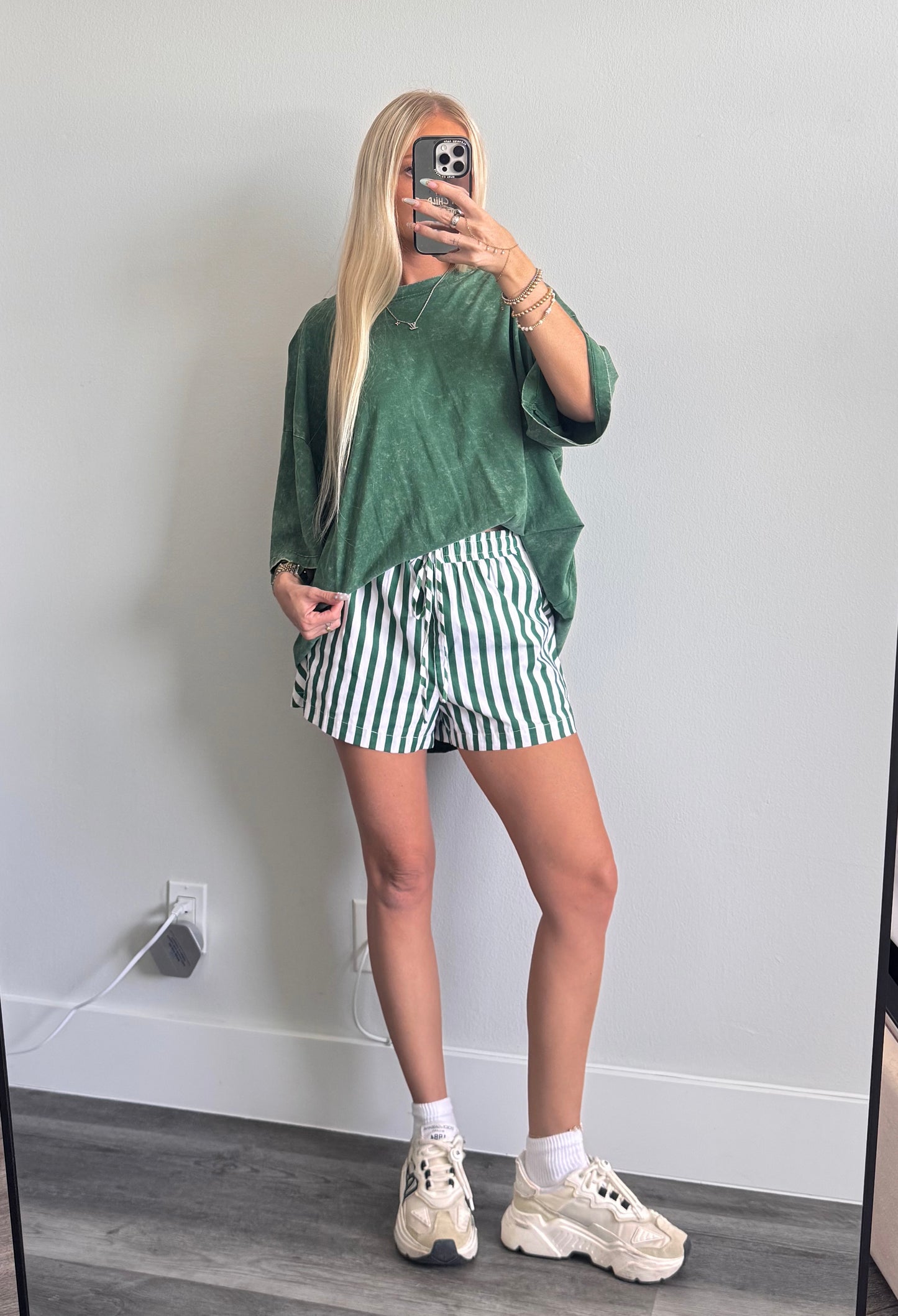 Green & White Striped Shorts