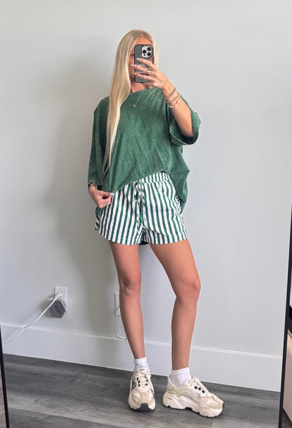 Green & White Striped Shorts