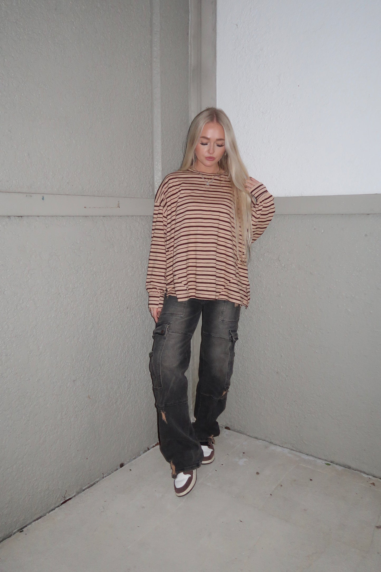 Taupe/ Mocha Striped Long Sleeve