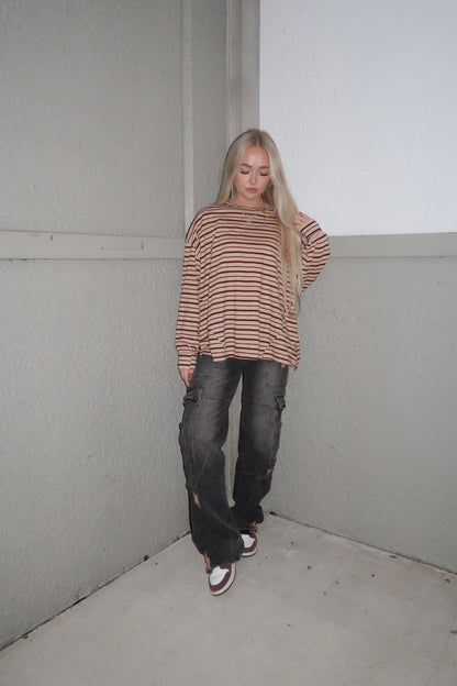 Taupe/ Mocha Striped Long Sleeve