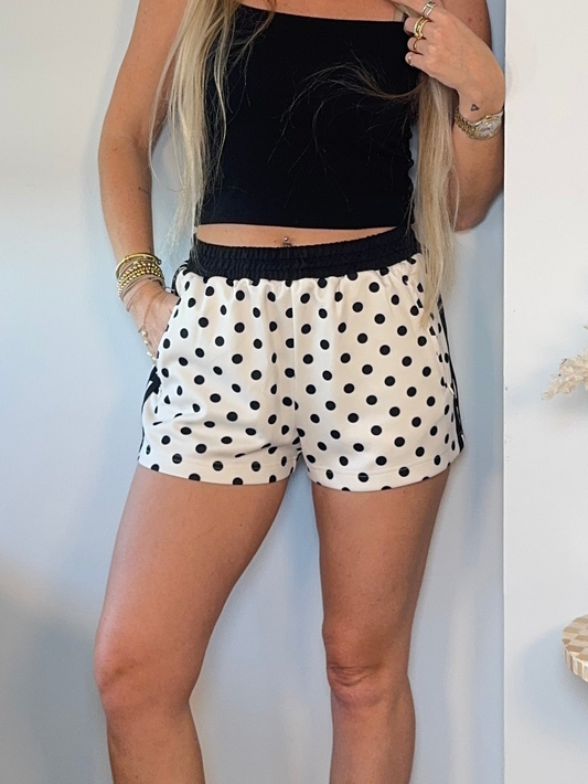 Black/ White Polka Dot Track Shorts