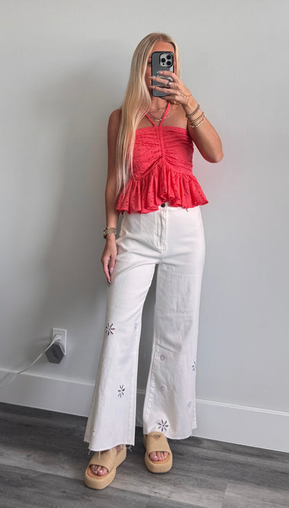 White Cut Out Eyelet Jeans