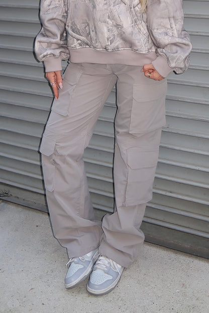 Grey Nylon Cargo Pants