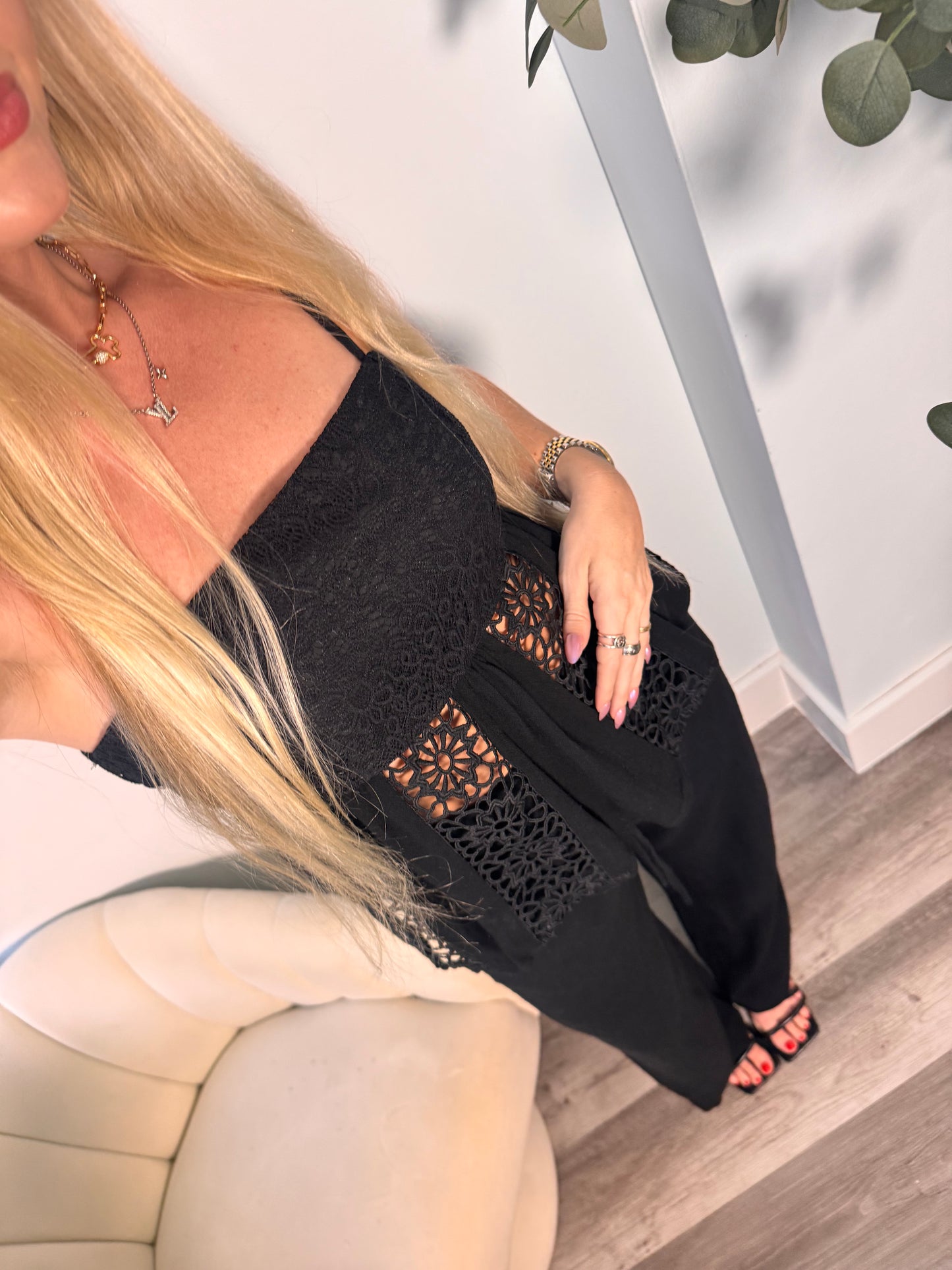 Black Crochet Pants Set
