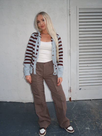 Blue & Brown Button Up Cardigan