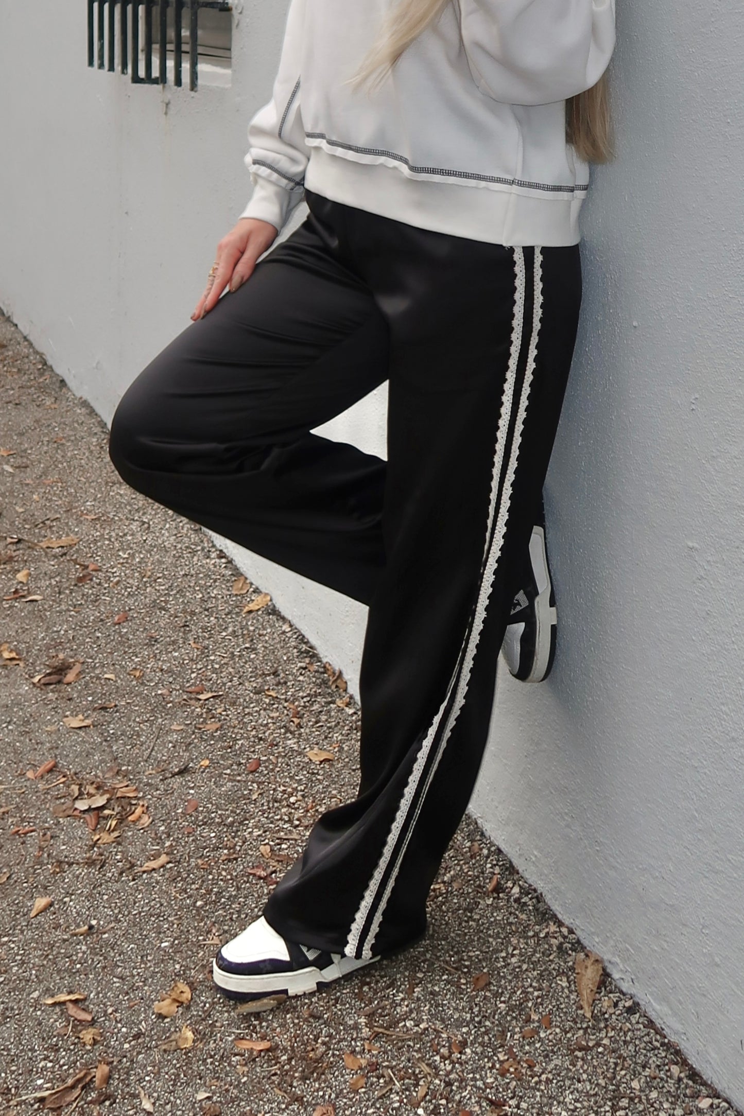 Black Satin Lace Pants