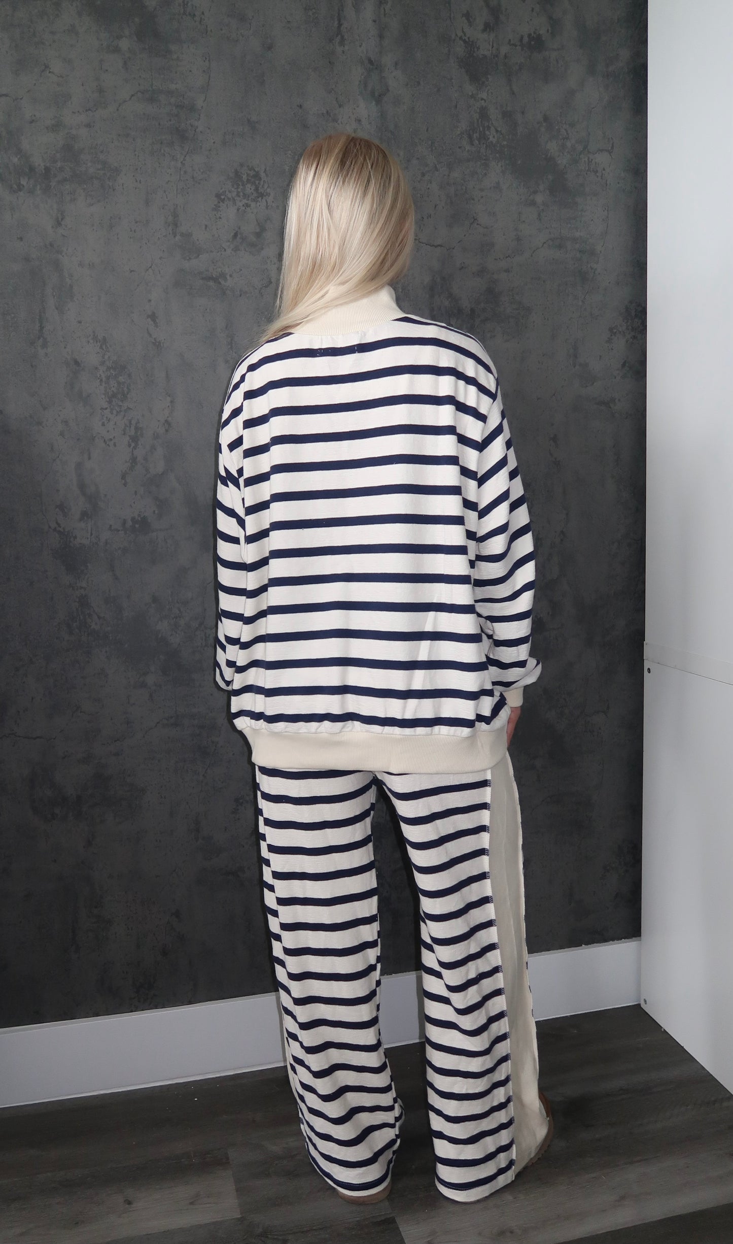 Striped Mock Neck Pants Set