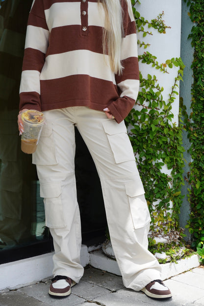 Cream Nylon Cargo Pants