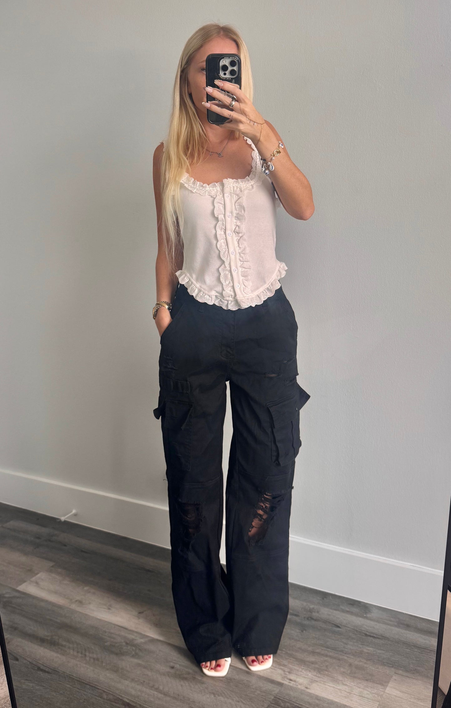 Black Distressed Cargo Jeans