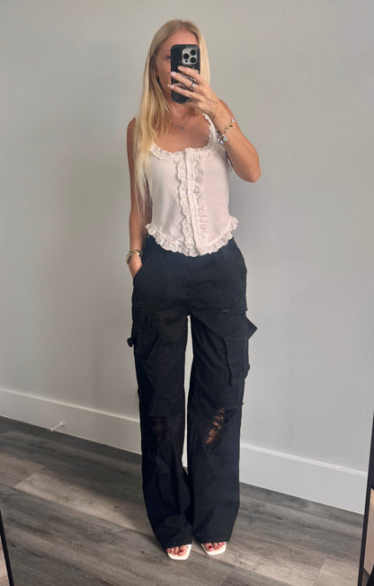 Black Distressed Cargo Jeans
