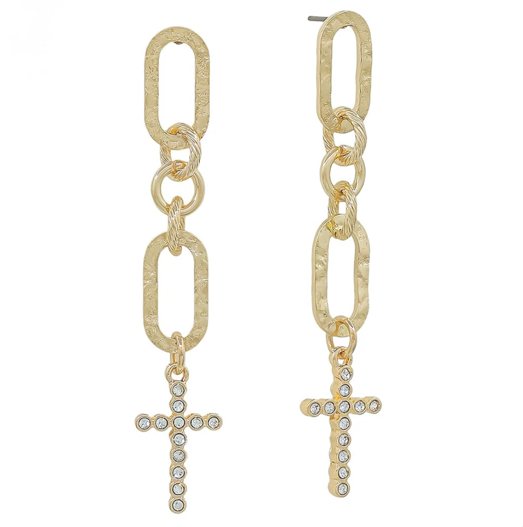 Cross Chain Earrings 2inch Drop