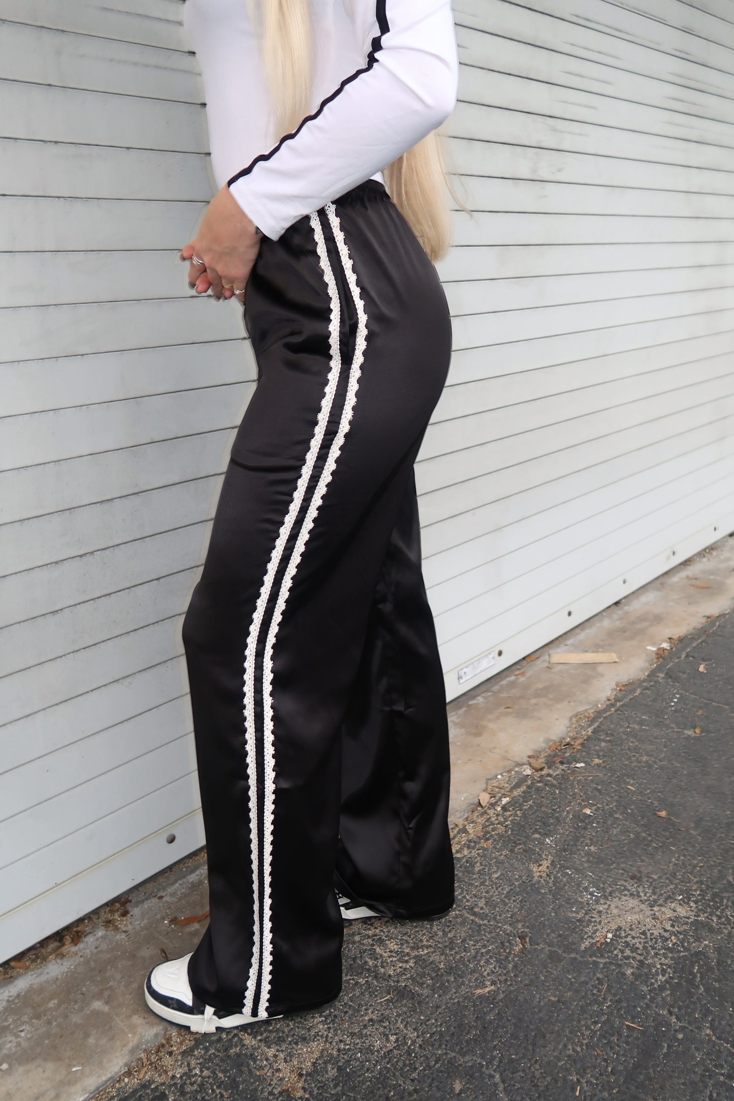 Black Satin Lace Pants