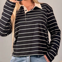Black Striped Rugby Long Sleeve