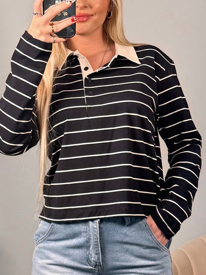 Black Striped Rugby Long Sleeve