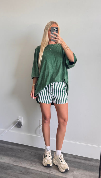 Green & White Striped Shorts