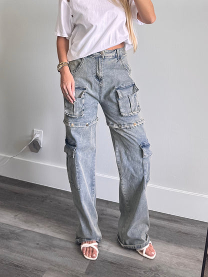 Snap Button Cargo Jeans