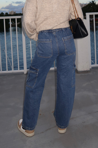 Medium Wash Cargo Jeans