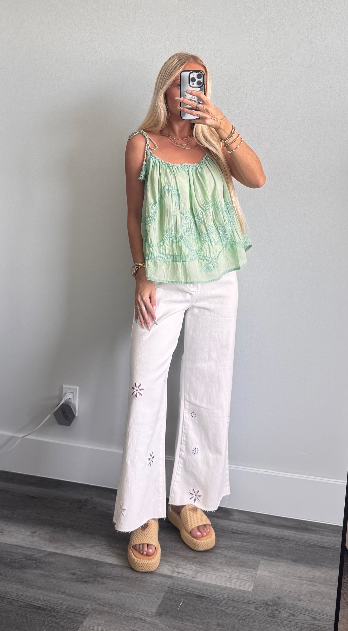 White Cut Out Eyelet Jeans