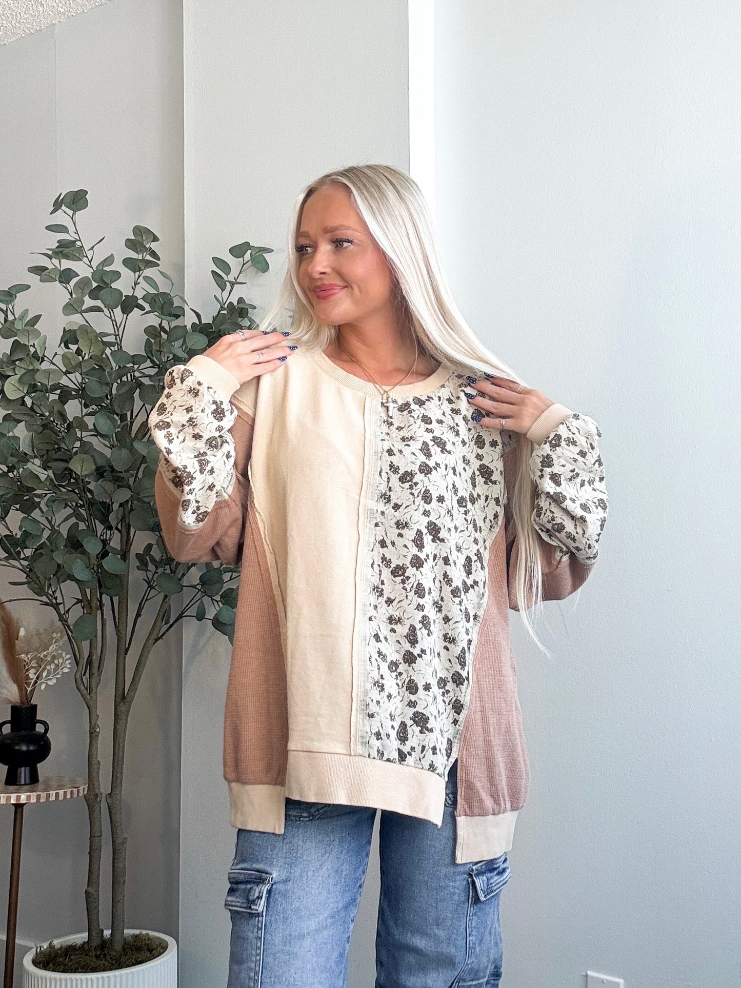 Coffee Club Floral Waffle Top