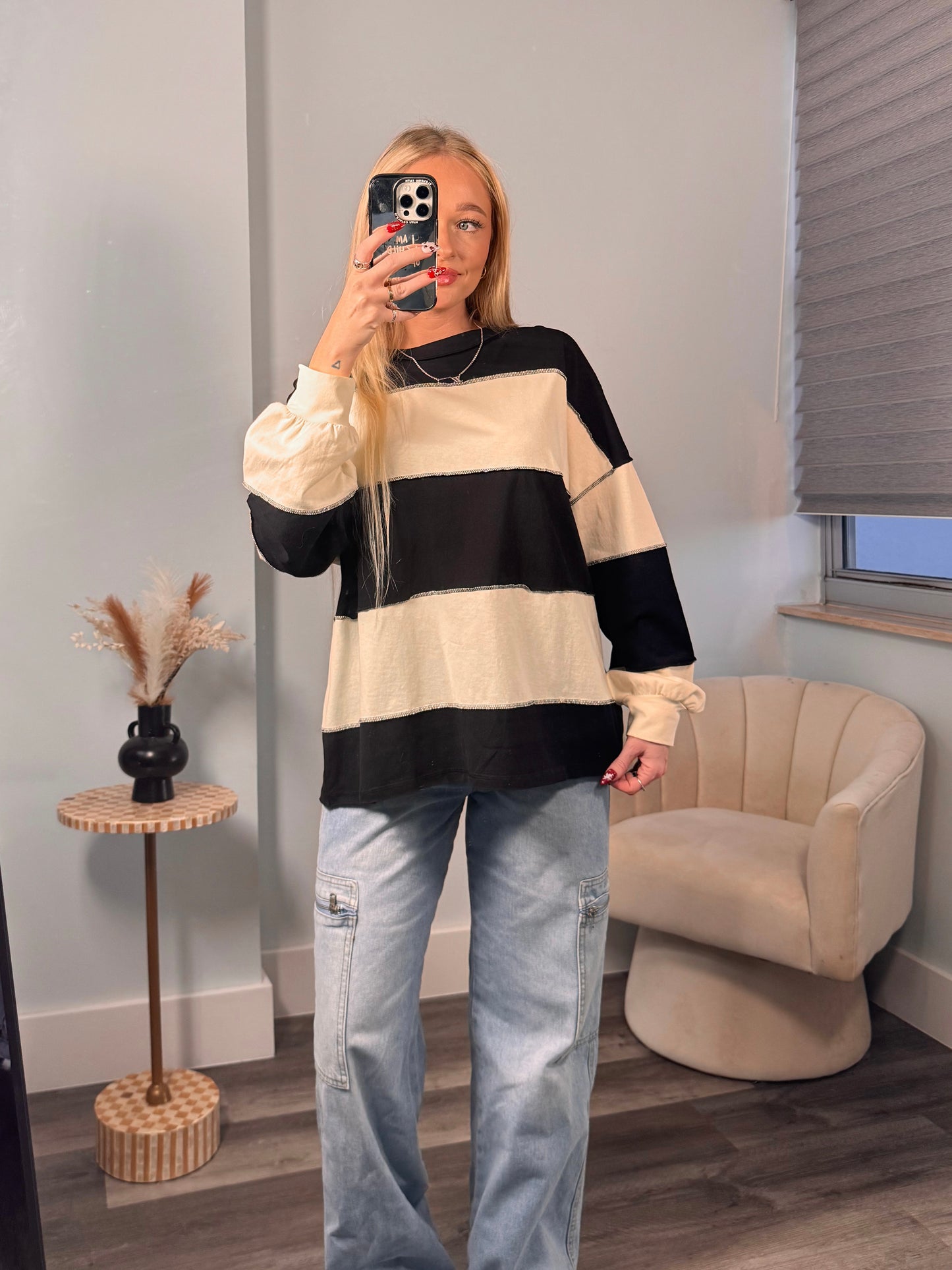 Cream/ Black Oversized Long Sleeve