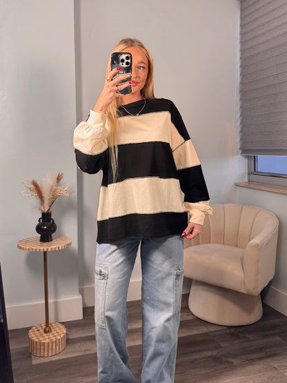 Cream/ Black Oversized Long Sleeve