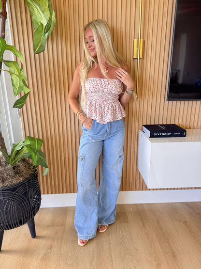 Cottage Bloom Strapless Top